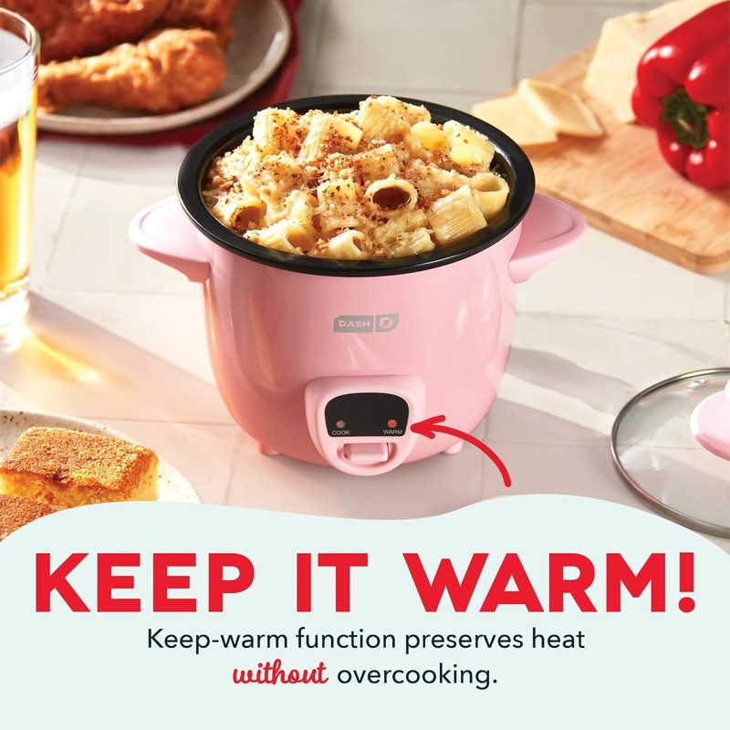 Mini Rice Cooker 0.5Qt Steamer Nonstick Pot Keep Warm Function Pink2