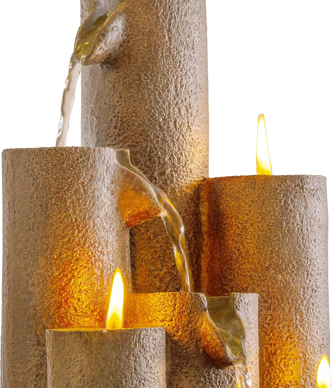 WCT202 Indoor Tabletop Tiered Water Fountain Featuring 3 Candles for Desktop and9