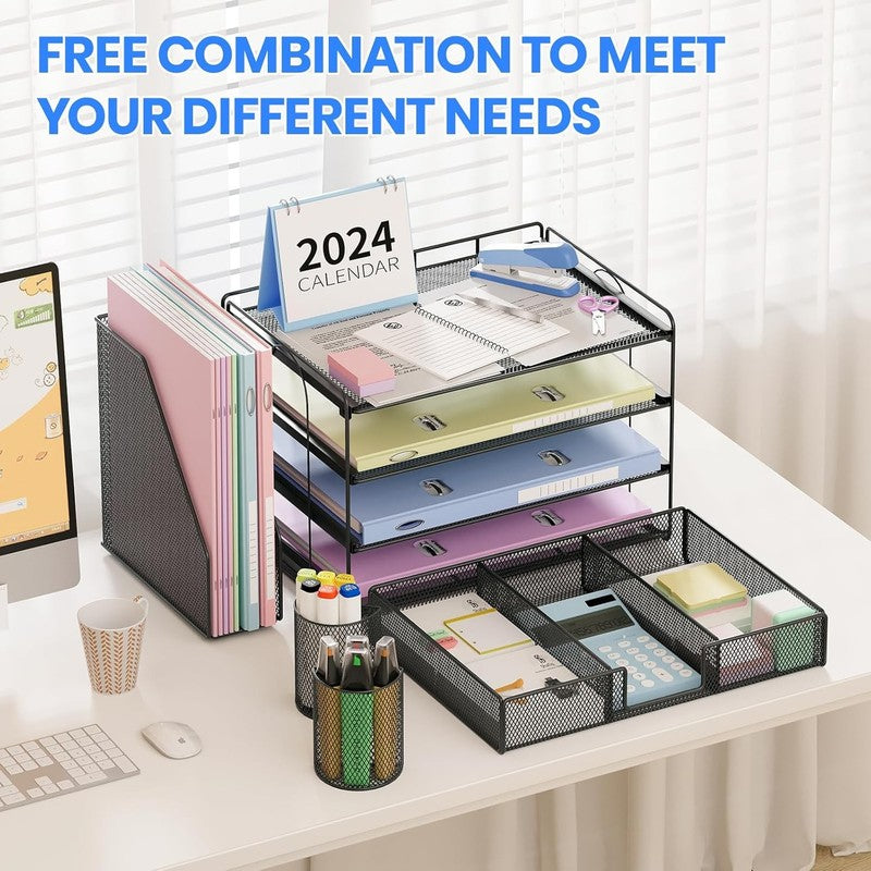 4-Tier Desk Organizer with Drawer & Pen Holders - Office Supplies (Black)3