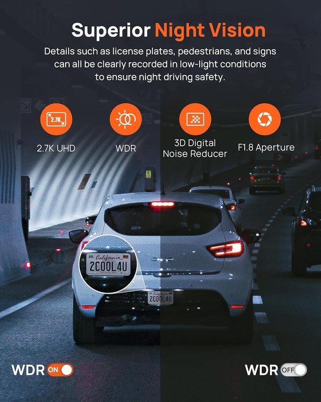 2.7K Front/Rear Dash Cam A500S Sony IMX335 GPS WiFi ADAS Night Vision 2" IPS3