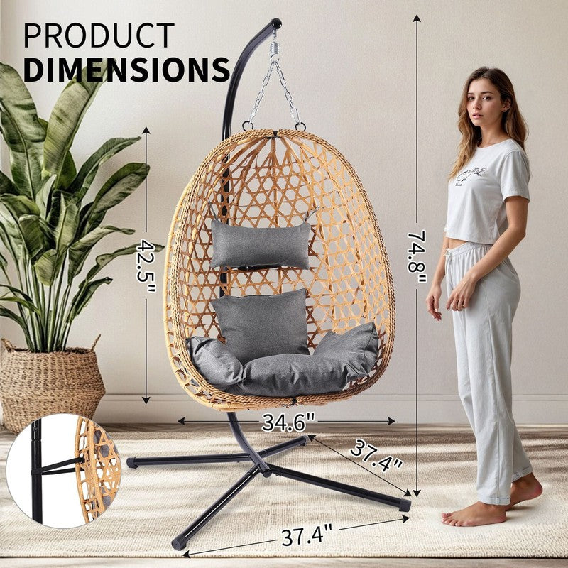 Egg Chair with Stand, Patio Wicker  Hanging Chair, Hammock Swing Chair, 350LBS C2