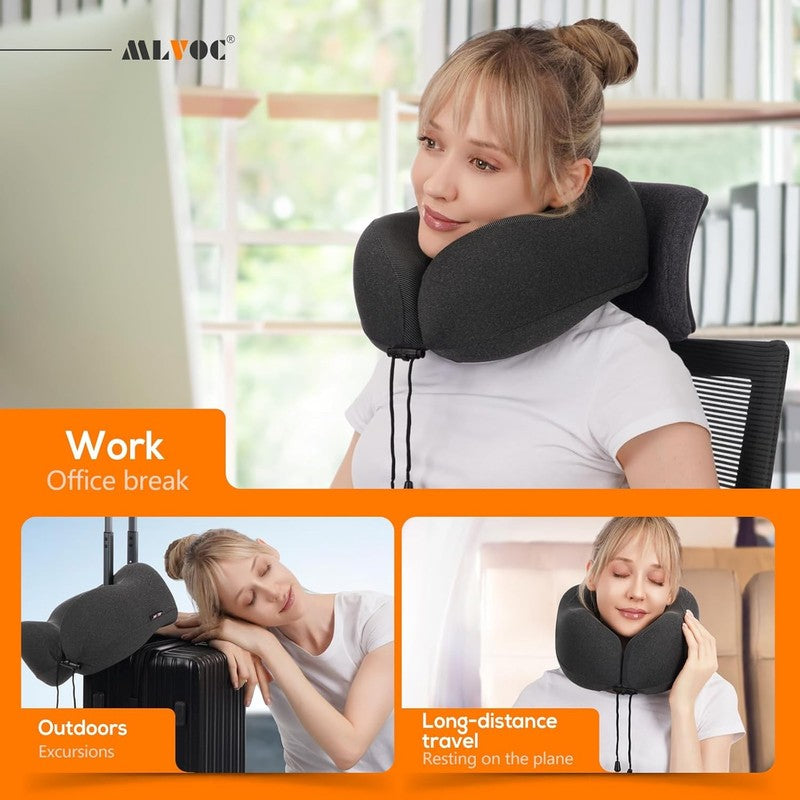 Memory Foam Travel Neck Pillow Kit w/ Eye Mask, Earplugs, Bag – Black5