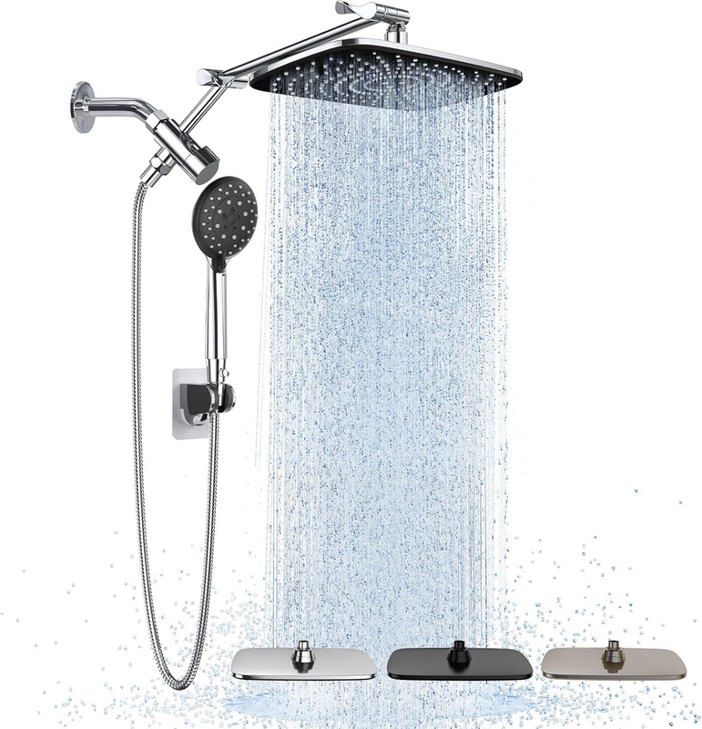 Wide High Pressure Rain Shower Head with Handheld, Handheld Shower Heads with Mu10