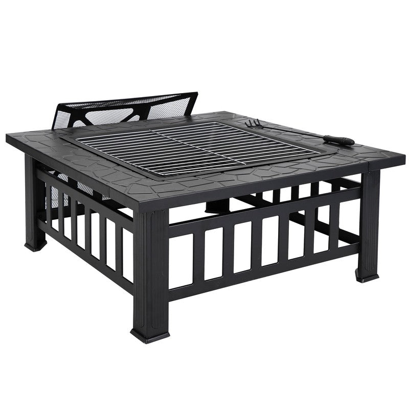 32" Outdoor Fire Pit Square Metal Firepit Patio Garden Stove Wood Burning7
