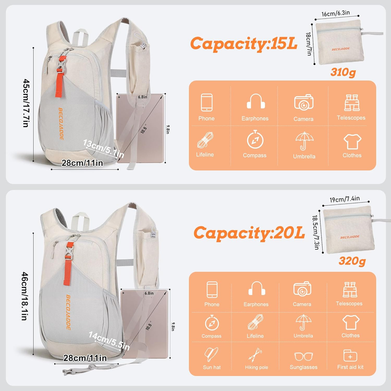 15L Small Hiking Backpack for Men Women Foldable Packable Back Pack Ultralight H3