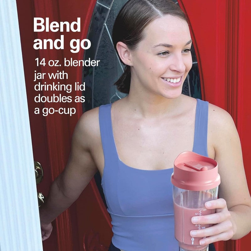 Portable Blender 14Oz BPA Free Cup & Lid, Stainless Steel Blades, Coral 511711