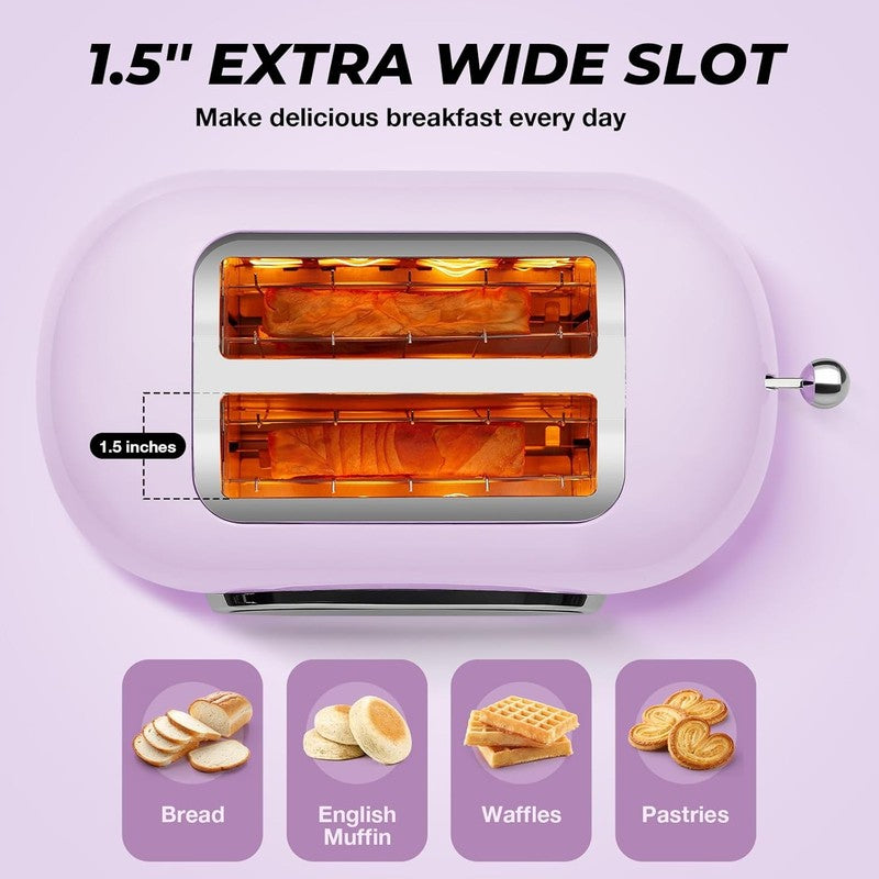 Smart Touch Screen 2 Slice Toaster Retro Stainless Steel 6 Bread Settings Purple3