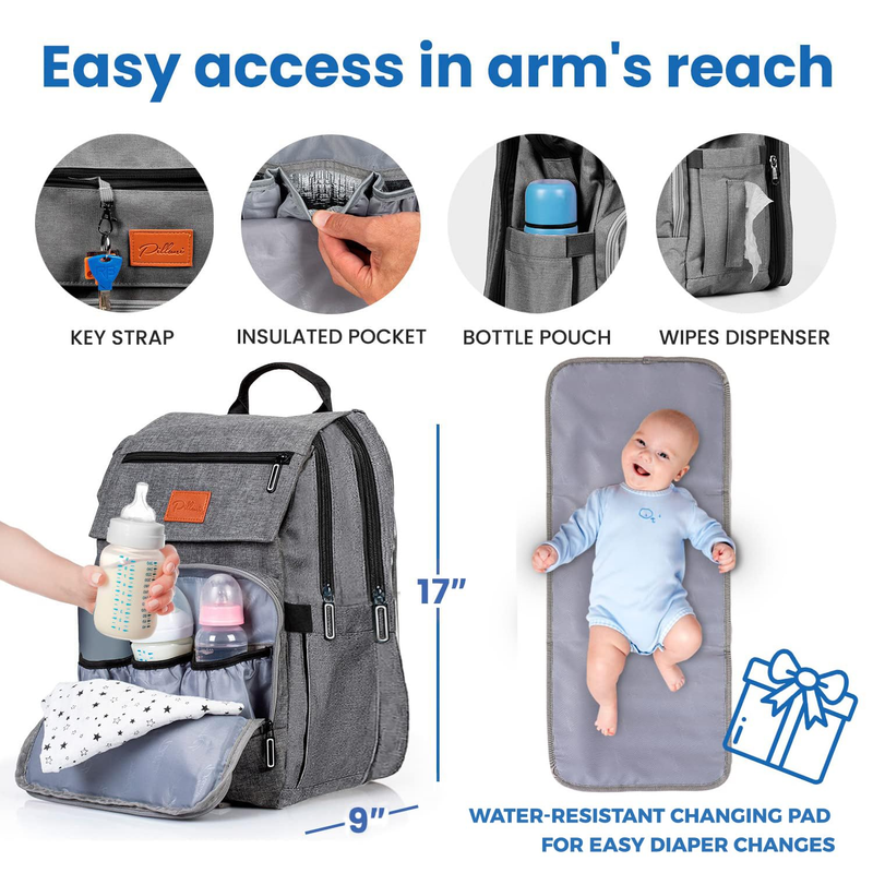 Baby Diaper Backpack Waterproof Travel Bag w/ Changing Pad for Boys Girls3