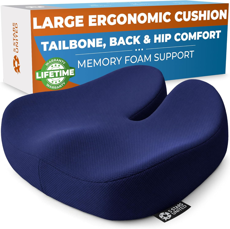 Seat Cushion - Memory Foam Chair Cushion for Tailbone Pain Relief - Ergonomic Su10