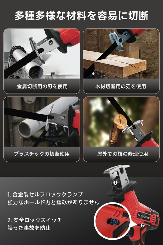 Cordless Reciprocating Saw, 2 X 2.0Ah Battery, Cordless Variable Speed4