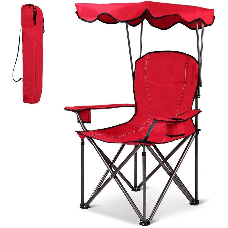 Red Portable Folding Beach Canopy Chair with Cup Holders - 38"x26.5"x51"3