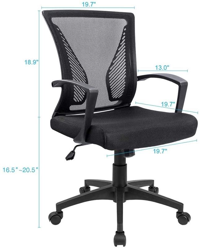 Office Chair Ergonomic Computer Desk Mesh Chair Mid Back Swivel Lumbar Support w2
