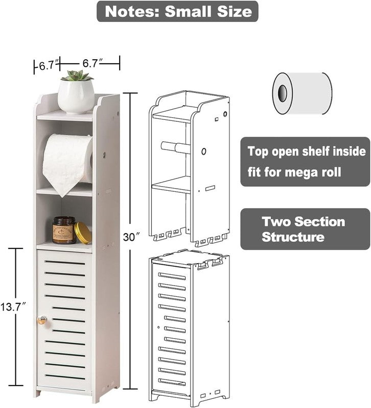 No Drill Toilet Paper Holder Stand Small Bathroom Storage Cabinet PVC3