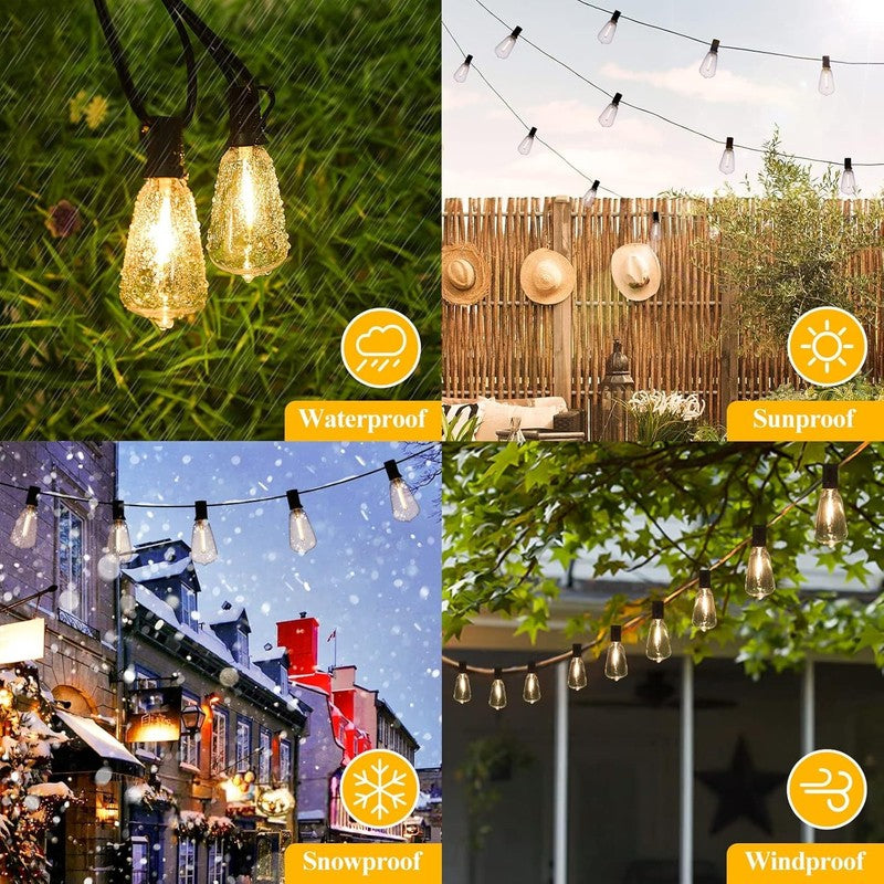 LED Outdoor String Lights 100FT Patio Lights with 52 Shatterproof ST38 Vintage E4
