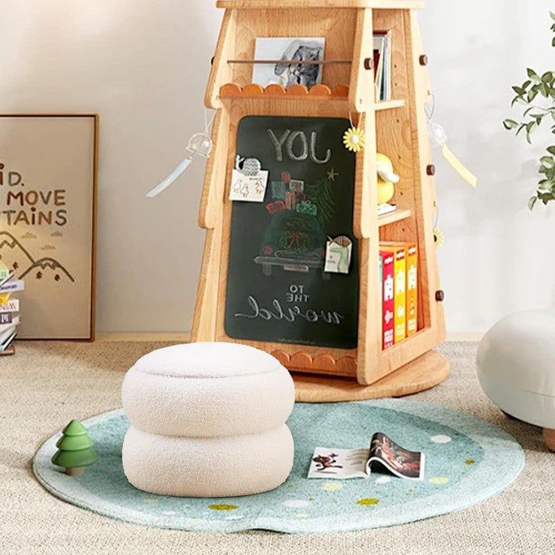 Storage Ottoman,Soft Teddy Velvet Upholstered Footrest,Mordern round Footstool w5