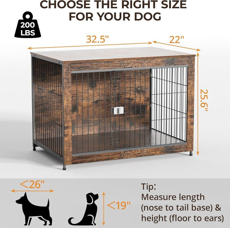 Wooden Dog Crate Furniture 33" w/ End Table Escape Proof Indoor Dog Kennel2