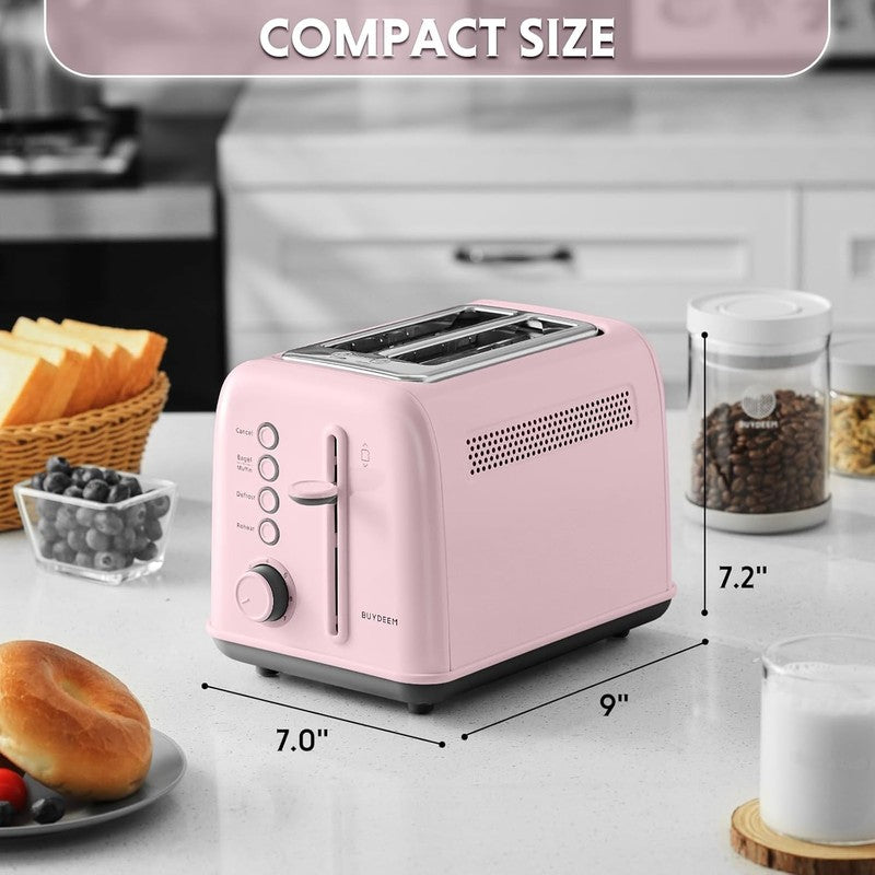 Retro 2 Slice Toaster Extra Wide Slots Stainless Steel 7 Shade Bagel Muffin Pink6