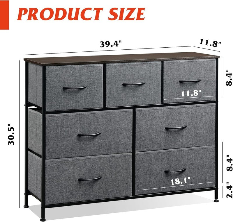 7 Drawer TV Stand Dresser Dark Grey Metal Frame Wood Top Storage Chest2