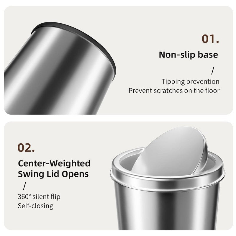 2 Pack Small Trash Can 1.7 Gallon Stainless Steel w/ Swing Lid – Silver2