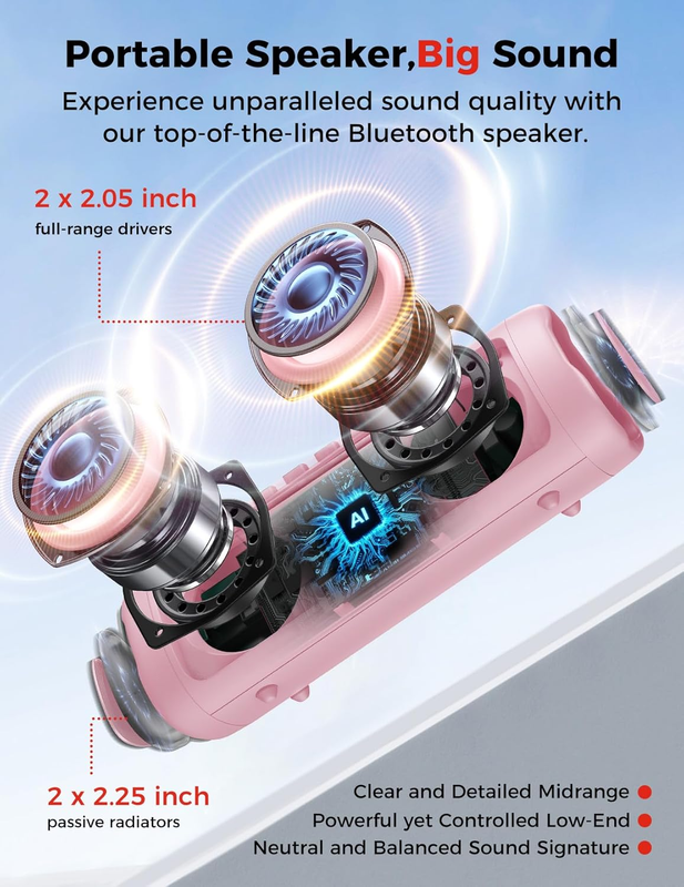 Bluetooth Speaker 20W HD Sound Portable Waterproof Outdoor Speaker Pink1