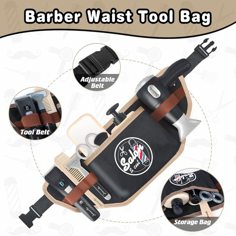 Kids Barber Shop Playset 10Pc Pretend Shaving Kit with Storage2
