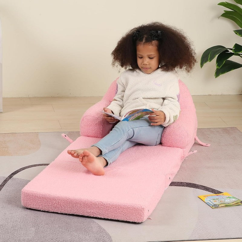 Kids Sherpa Sofa w/ Tri Layer Foam Cushions, Comfy Toddler Seating, Pink4