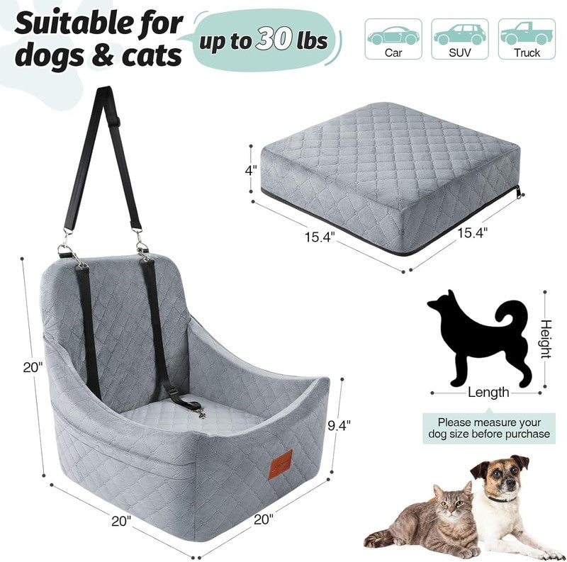 Dog Car Seat for Medium Dogs up to 35lbs Washable Anti Slip Travel Bed Grey1
