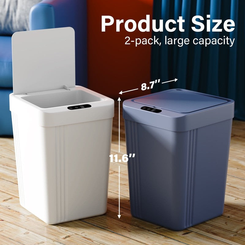 Touchless Smart Sensor Trash Can 2-Pack, 3.4 Gallon, Blue & White2