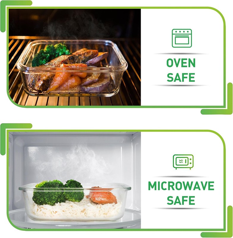 5 Pack 36oz Glass Meal Prep Containers Airtight Leakproof Square2