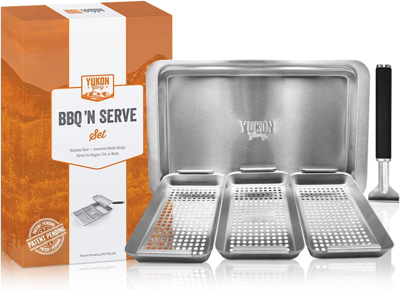BBQ Vegetable Grill Basket Set 3 Stainless Steel Baskets w/ Drip Tray Handle8