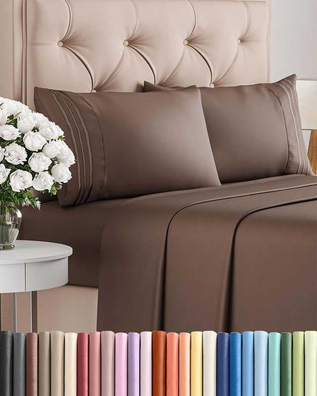 Queen 4 Piece Sheet Set Cooling Hotel Luxury Deep Pocket Brown0