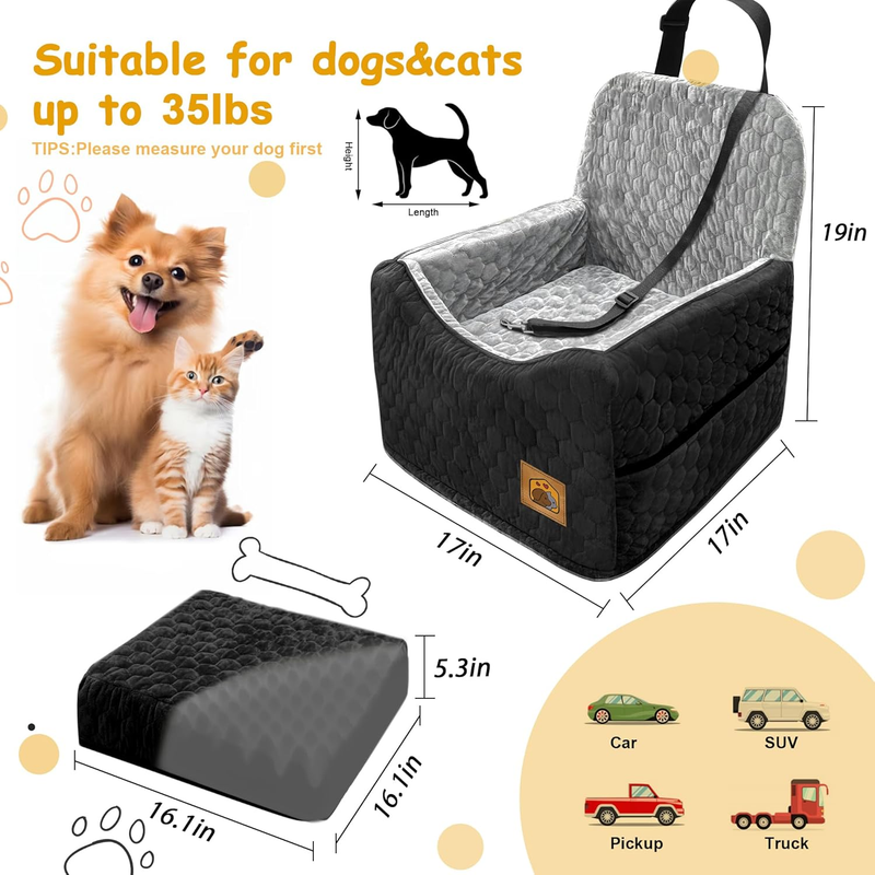 Dog Car Seat for Small/Medium Dogs, Memory Foam Dog Booster Seat, Travel Safety 1