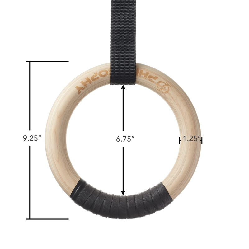 Wood Gymnastic Rings 1.25" Grip   Exercise Ring Set with Adjustable Straps, Grip3