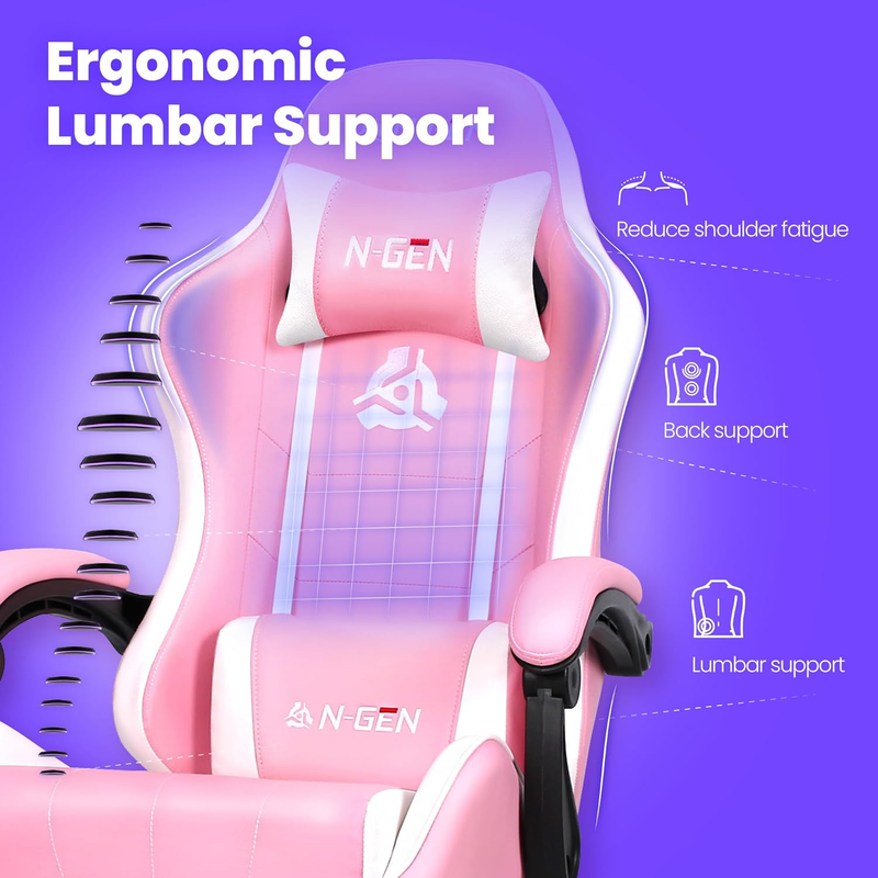 Video Gaming Chair with t High Back Recliner Adjustable Pink Leather Desk Chair3