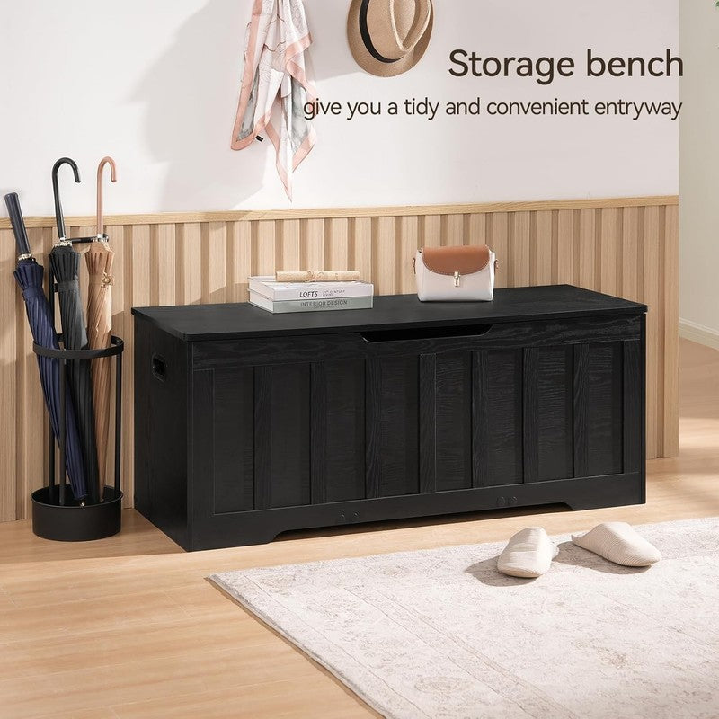 47.2'' Wooden Storage Chest Trunk Flip Top Bench Shoe Storage Black4