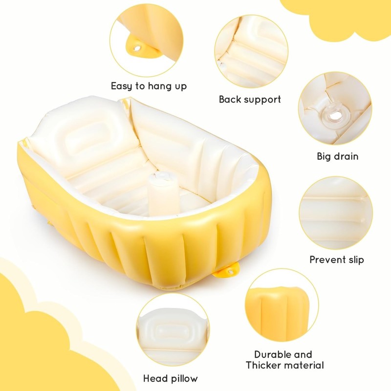 Inflatable Baby Bathtub – Portable Infant Tub with Anti Slip Saddle Seat1