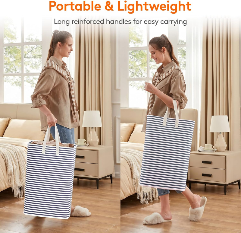 2 Pack 80L Laundry Basket Collapsible Waterproof Freestanding Reinforced Handles3