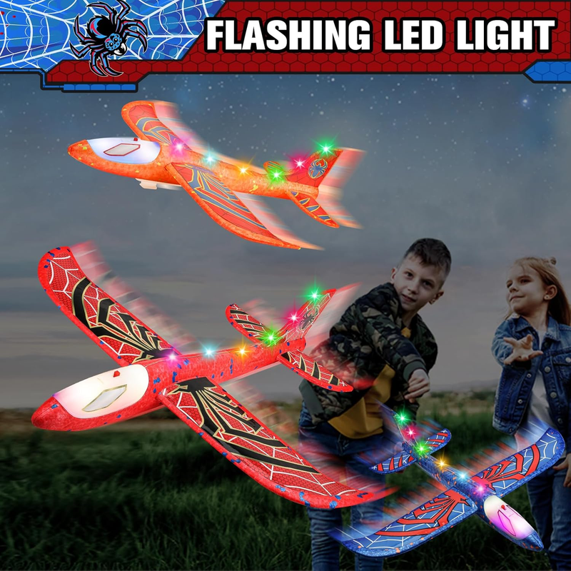 3 Pack Spider LED Foam Airplane Launcher Toys 2 Flight Modes Outdoor Kids3