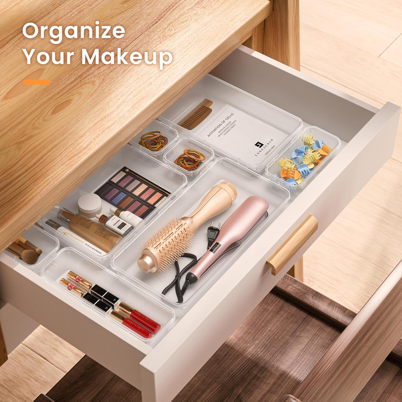 Drawer Organizer Makeup Storage 5 Size Holds 177 Items Clear3