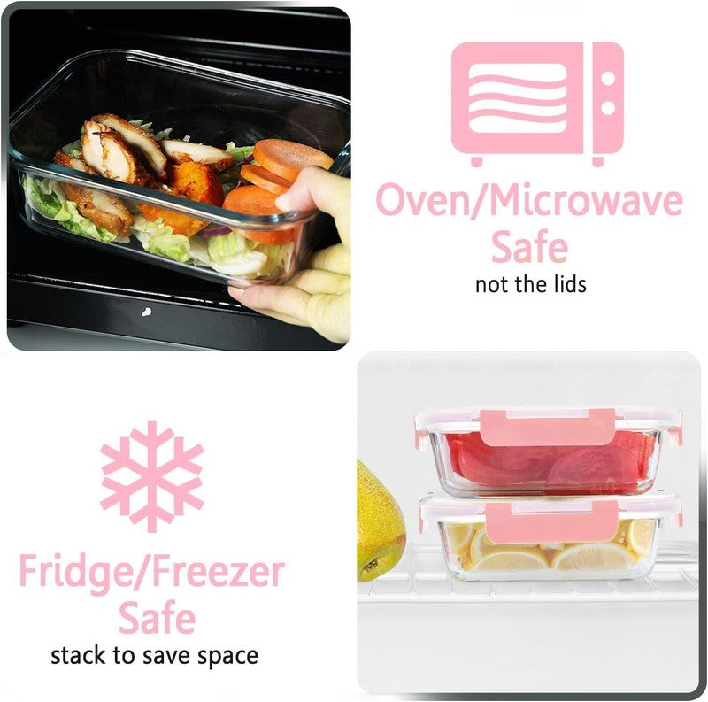 10 Pack Glass Meal Prep Containers Airtight Snap Lock Lids Pink3