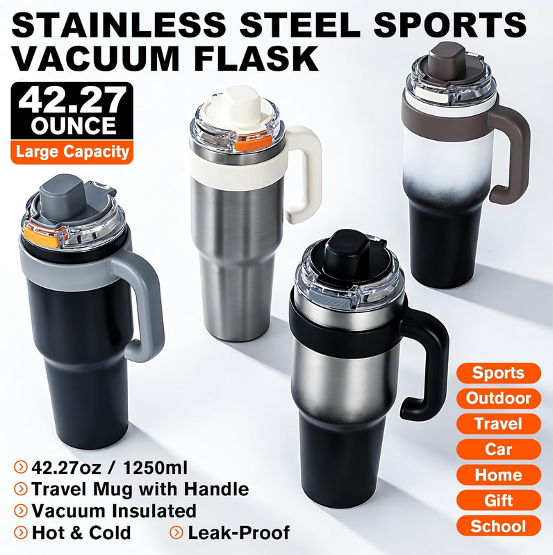 40oz Stainless Steel Tumbler w/ Handle Straw Lid Insulated Pale Sage8