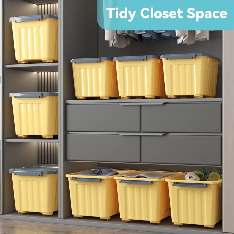 72Qt Yellow/Purple Plastic Storage Bins w/Lids Stackable Nestable 6 Pack5