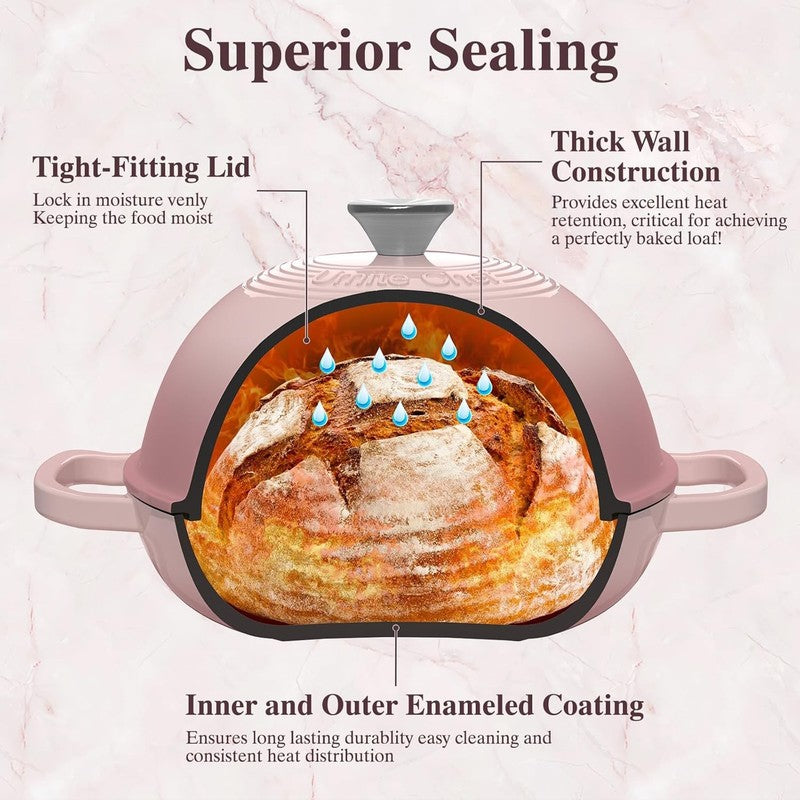 6QT Cast Iron Dutch Oven w/ Dome Lid Sourdough Baking Pink4
