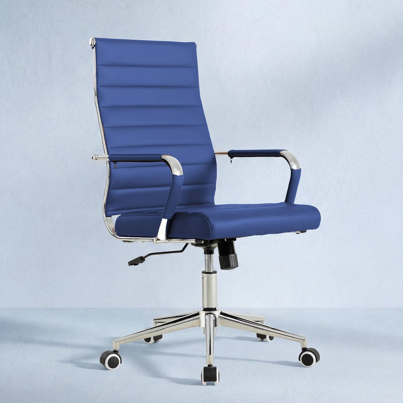 Navy Blue Executive Office Chair Ergonomic Leather Swivel Adjustable7