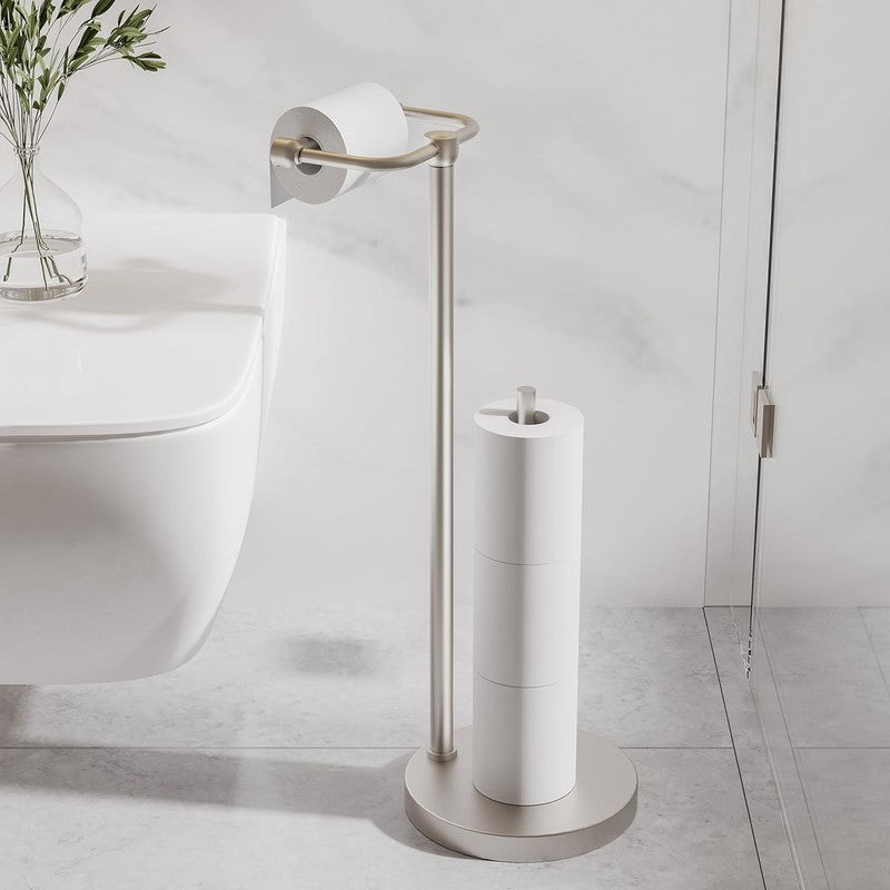 Toilet Paper Holder Stand, Post Pivoting Design Free Standing Toilet Paper Holde1
