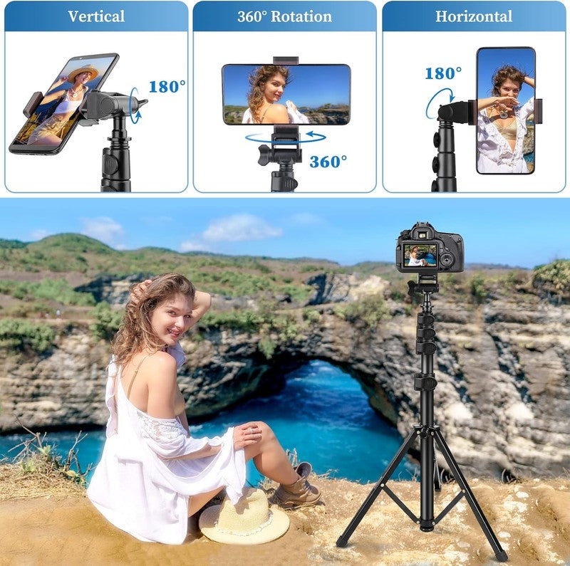 70'' Phone Tripod Selfie Stick w Remote, Aluminum Stand Phone Samsung GoPro4