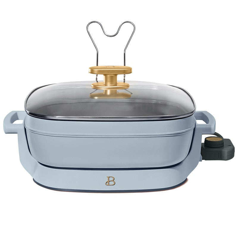 5 in 1 Electric Skillet Expandable to 7 Qt w/ Glass Lid Cornflower Blue0