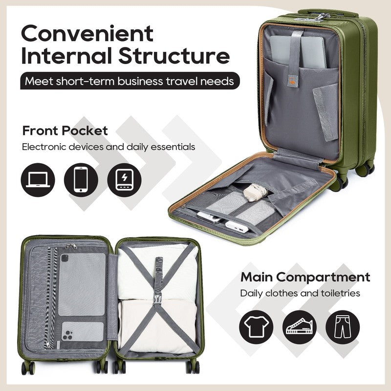 3 Piece Front Opening Cover Carry On Luggage Side Hooks TSA Lock Spinner Wheels 4