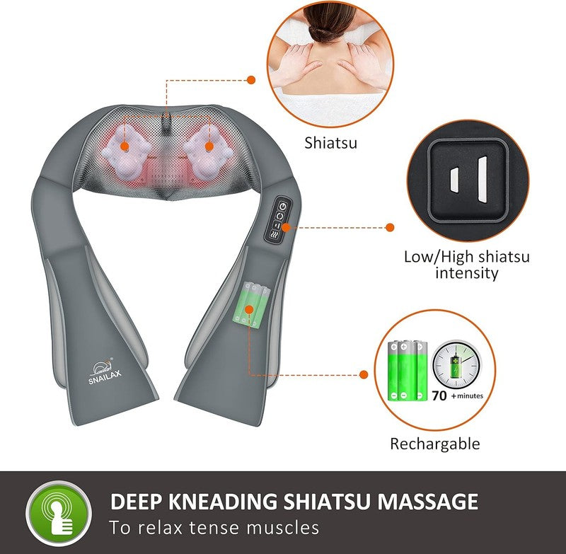 Cordless Shiatsu Neck Back Massager w/ Heat Portable Pain Relief Grey3