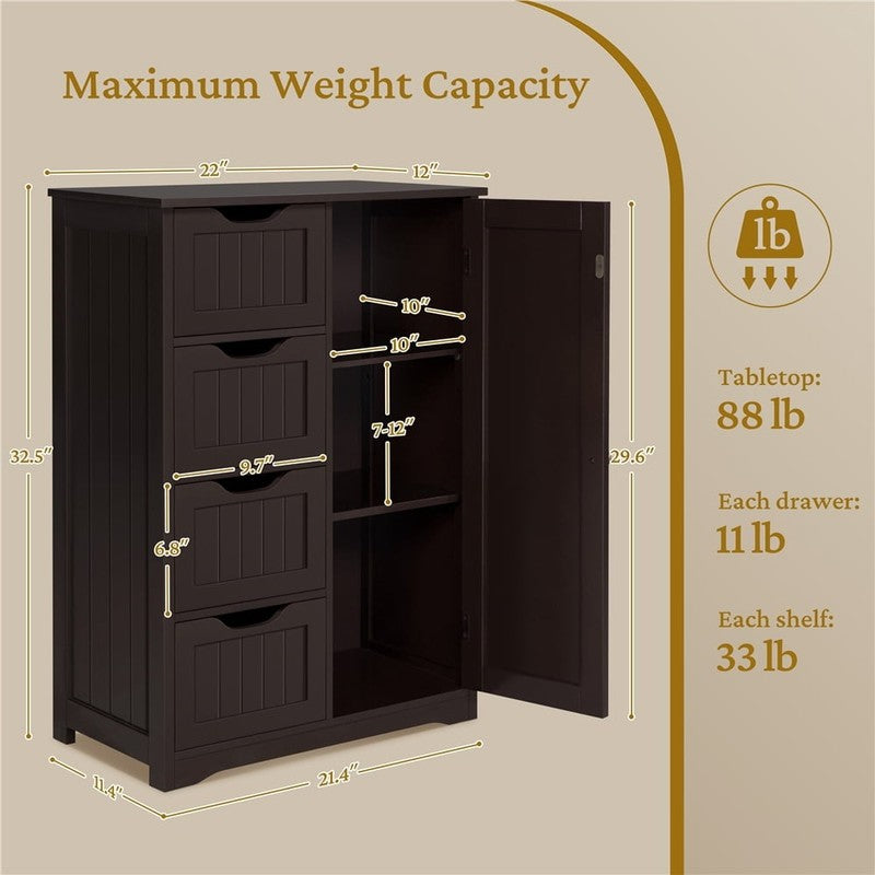 Wooden Cabinet Storage Unit with Drawers & Cupboard for Bathroom, Espresso1